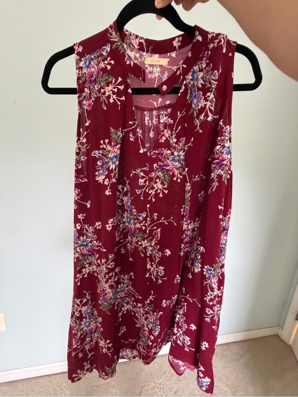 CLAY Burgundy Floral Sleeveless Tunic